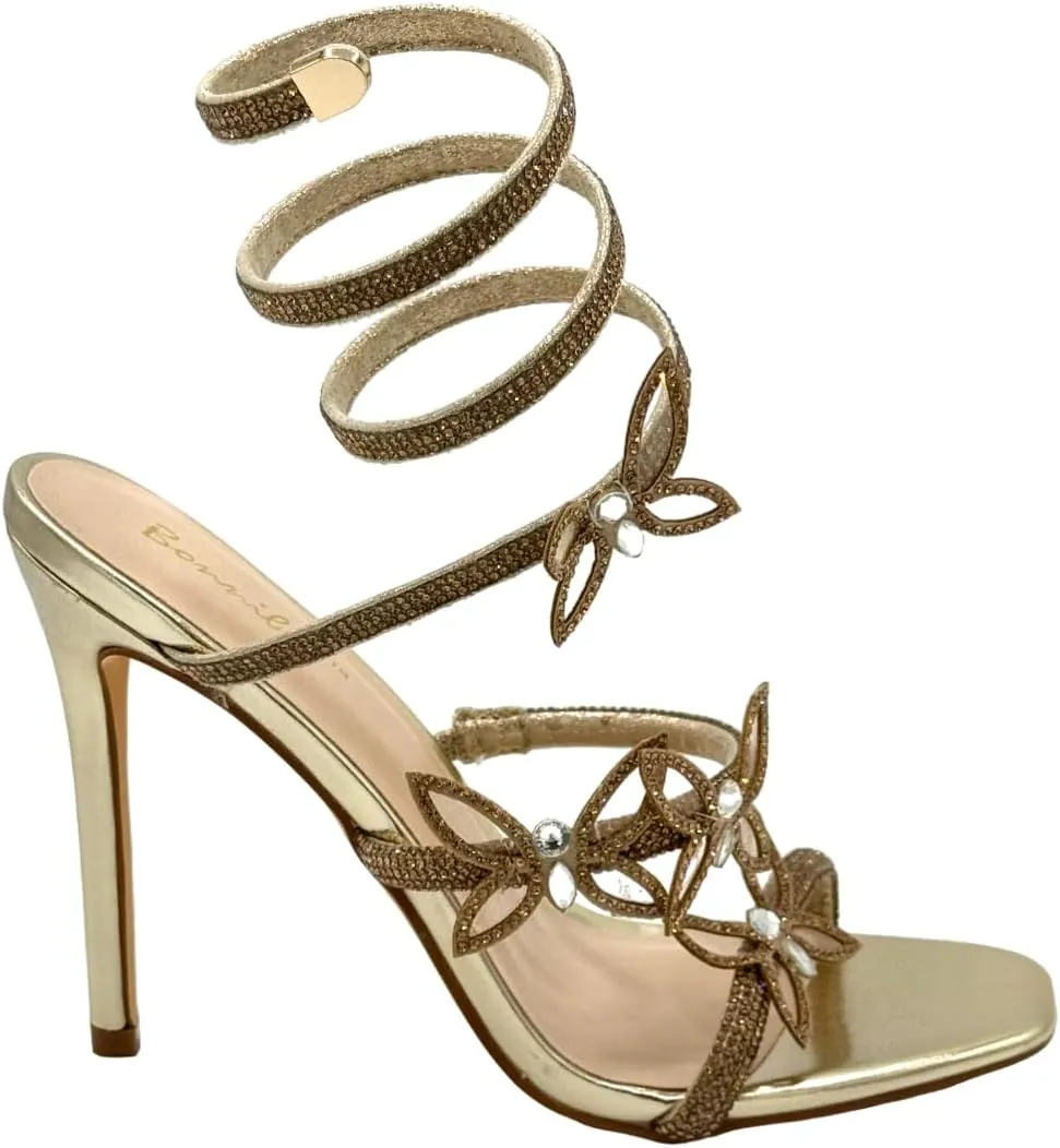 Women Butterfly Rhinestone Strappy High Heels Sandals