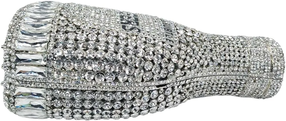Women Champagne Bottle Rhinestone Clutch Unique Evening Bag Crystal Dinner Handbag Bride Purse for Party Cocktail