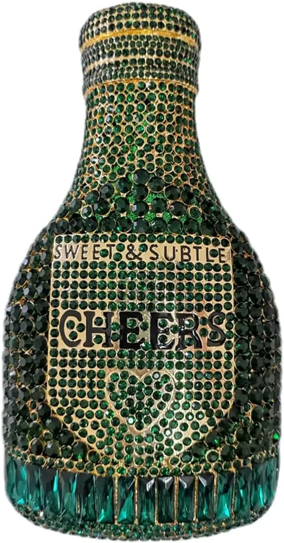 Women Champagne Bottle Rhinestone Clutch Unique Evening Bag Crystal Dinner Handbag Bride Purse for Party Cocktail