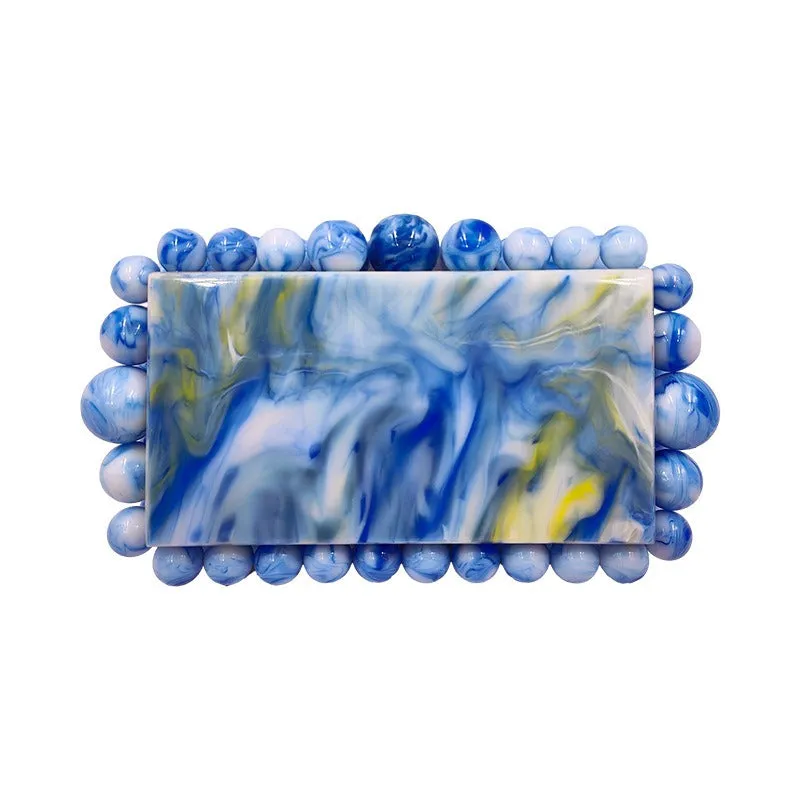 Women Clear Acrylic Box Evening Clutch Bags For Wedding Party Luxury Gold Foil Beads Purses And Handbags