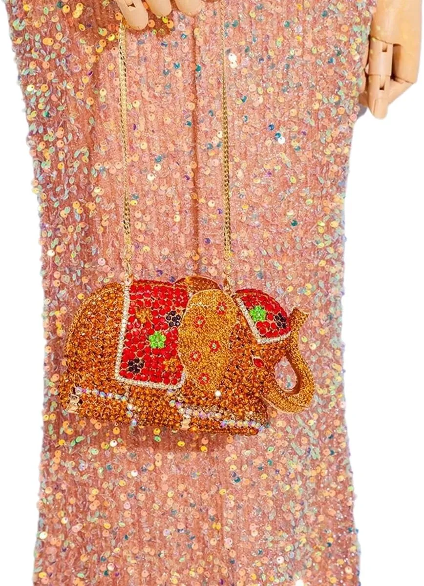 Women Elephant Rhinestone Clutch Bag Sparkly Crystal Evening Bag Luxury Metal Handbag Minaudiere Wedding Party Purse