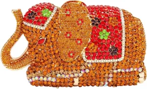 Women Elephant Rhinestone Clutch Bag Sparkly Crystal Evening Bag Luxury Metal Handbag Minaudiere Wedding Party Purse