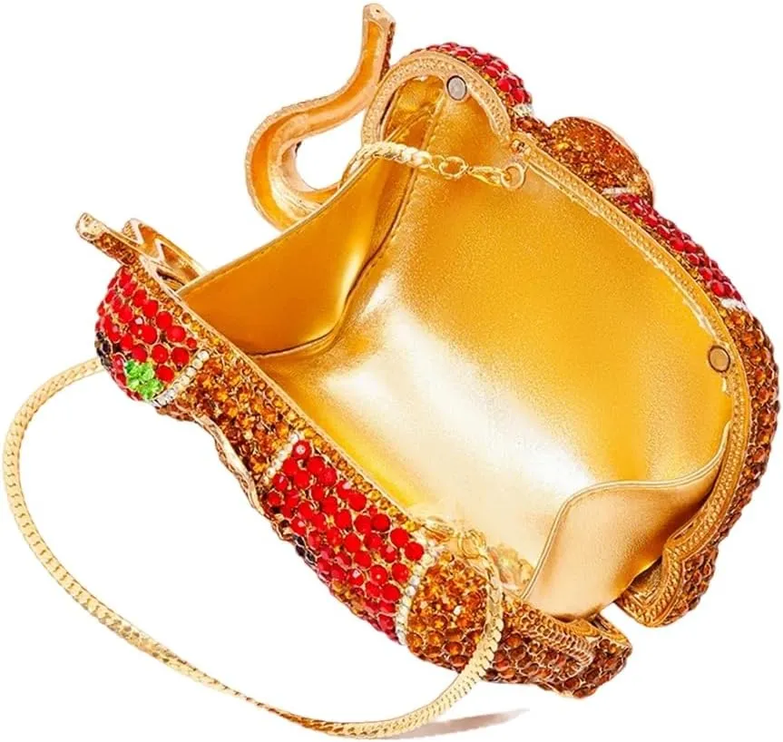 Women Elephant Rhinestone Clutch Bag Sparkly Crystal Evening Bag Luxury Metal Handbag Minaudiere Wedding Party Purse