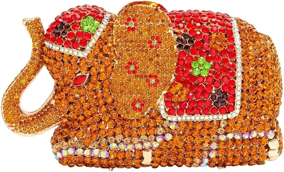 Women Elephant Rhinestone Clutch Bag Sparkly Crystal Evening Bag Luxury Metal Handbag Minaudiere Wedding Party Purse