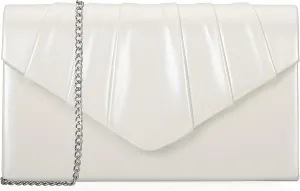 Women Evening Bag Metallic PU Clutch Handbag Pleated Flap Envelope Handbag for Formal Prom Cocktail Party