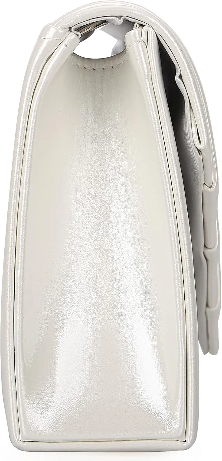 Women Evening Bag Metallic PU Clutch Handbag Pleated Flap Envelope Handbag for Formal Prom Cocktail Party