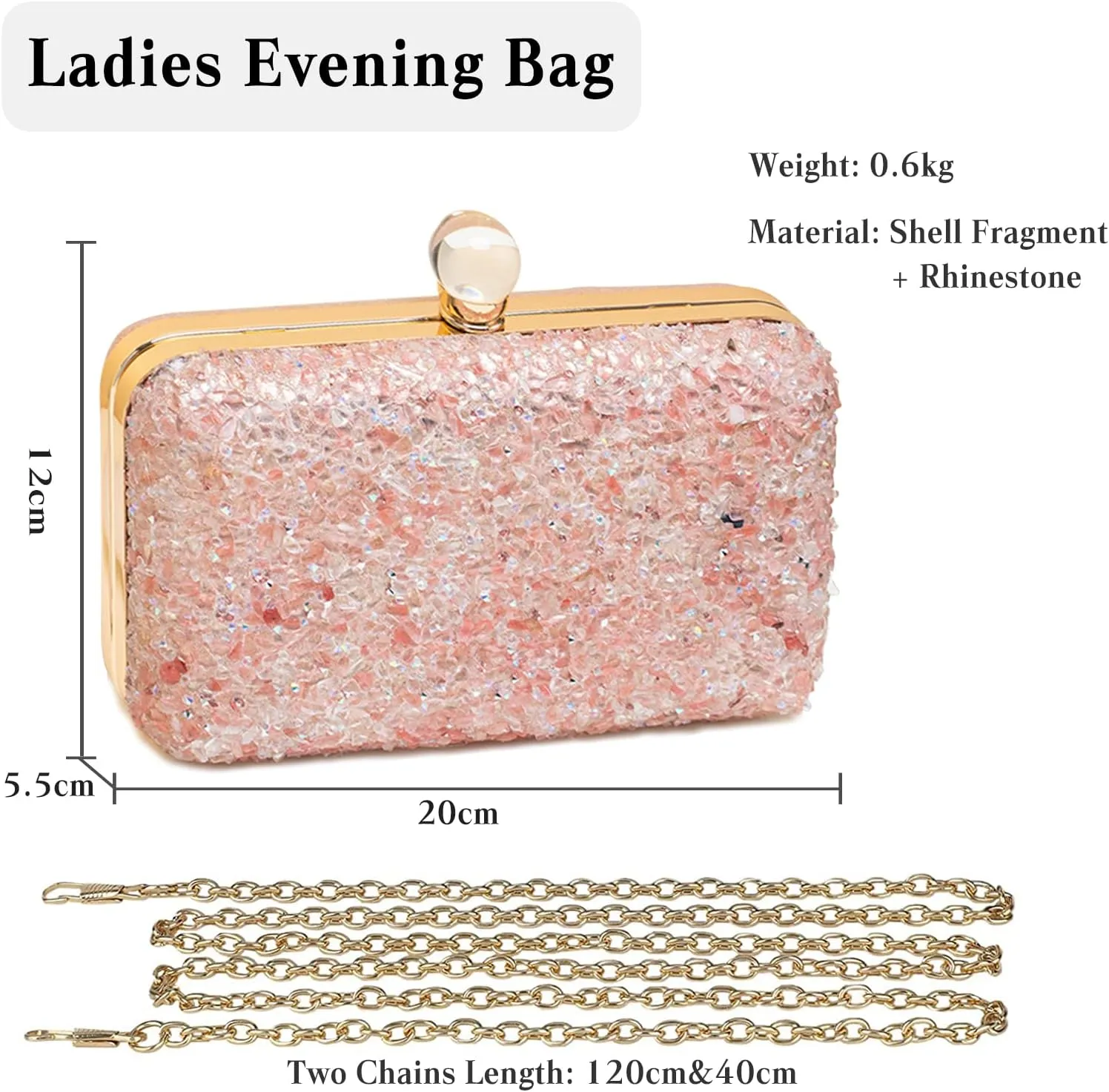 Women Evening Bag Rhinestone Clutch Bag Ladies Handbag With Detachable Chain Bridal Wedding Purse
