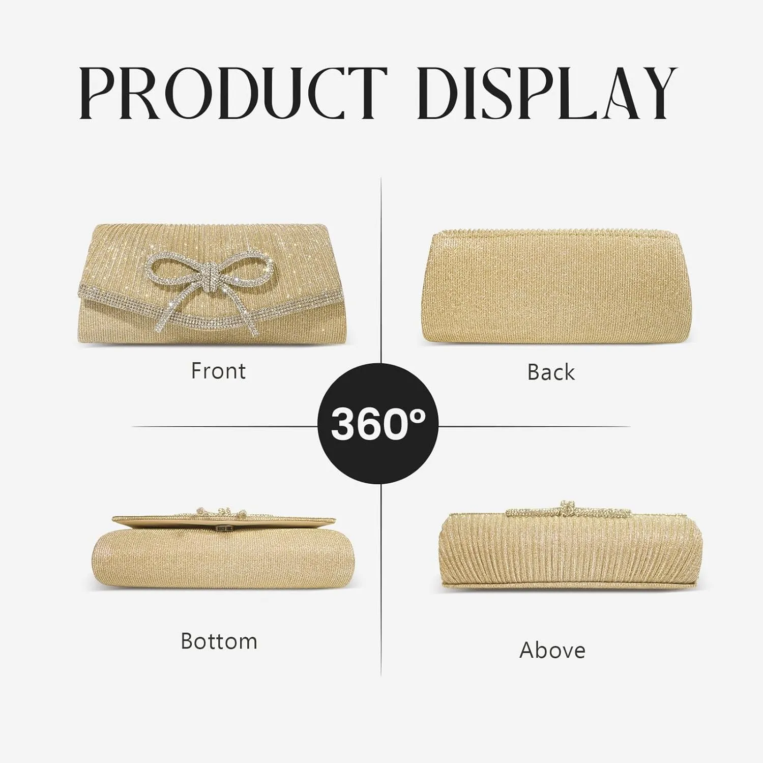 Women Evening Handbags Sparkly Bow Clutch Purse Wedding Glitter Rhinestone Party Prom Purse Dressy Clutch Bags
