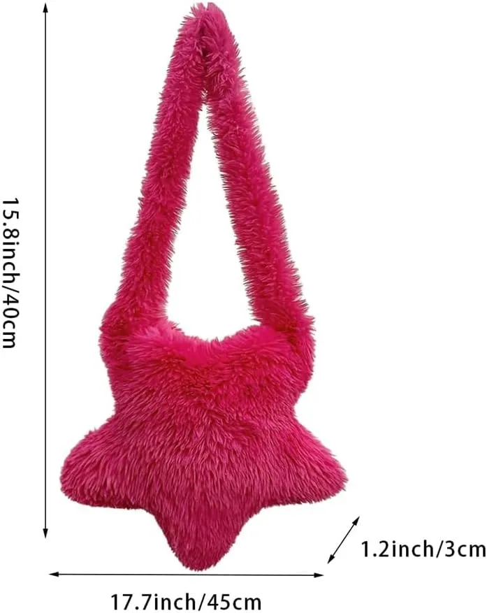 Women Fluffy Star Shaped Handbag Faux Fur Shoulder Bag Plush Crossbody Bag for Amusement Park Shopping Daily Life
