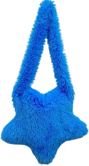 Women Fluffy Star Shaped Handbag Faux Fur Shoulder Bag Plush Crossbody Bag for Amusement Park Shopping Daily Life