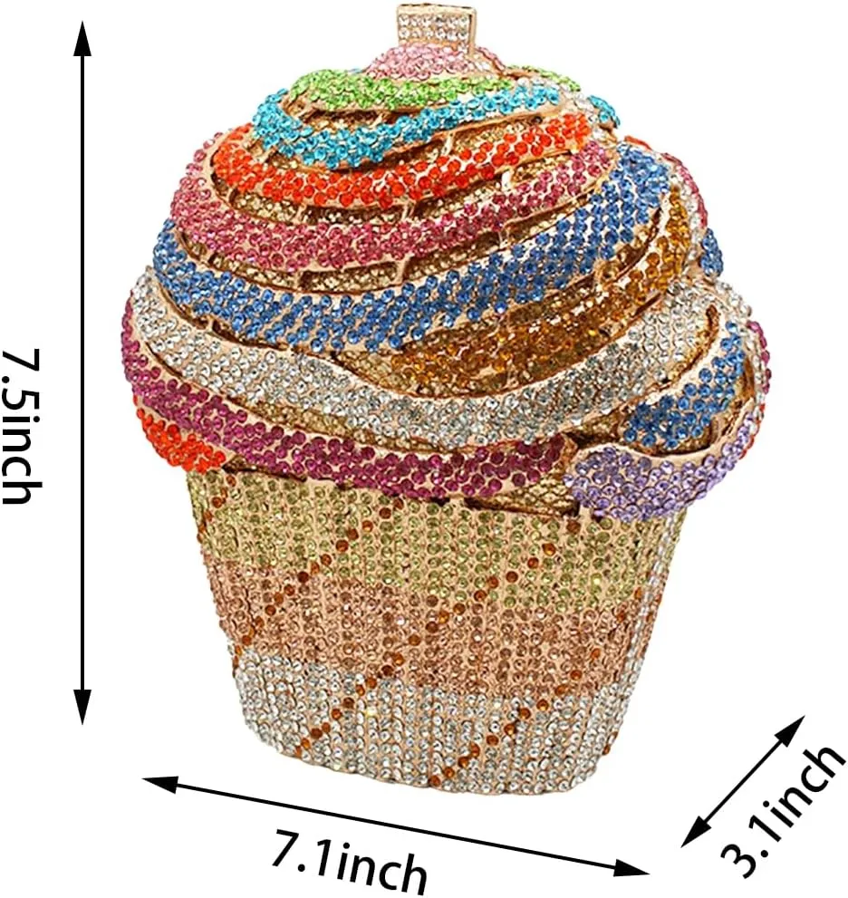 Women Ice Cream Crystal Evening Bag Luxury Rhinestone Clutch Wedding Party Minaudiere Purse and Handbag for Cocktail