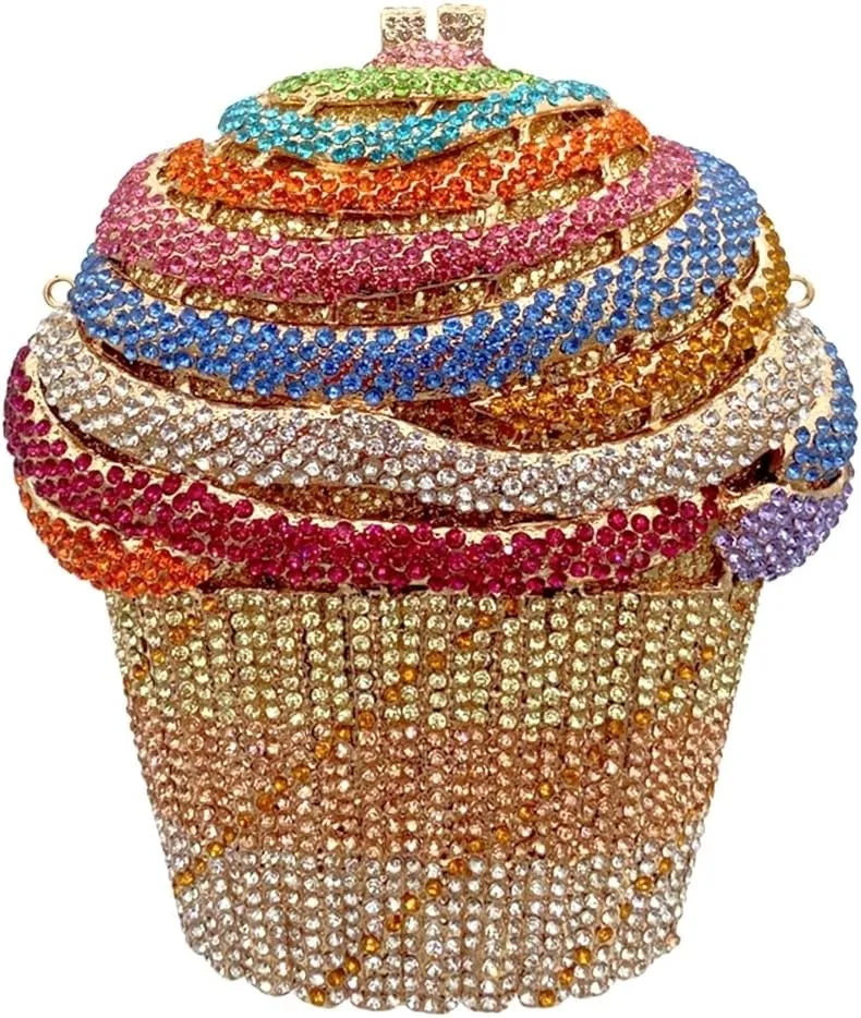 Women Ice Cream Crystal Evening Bag Luxury Rhinestone Clutch Wedding Party Minaudiere Purse and Handbag for Cocktail