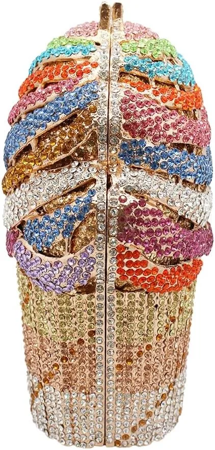 Women Ice Cream Crystal Evening Bag Luxury Rhinestone Clutch Wedding Party Minaudiere Purse and Handbag for Cocktail