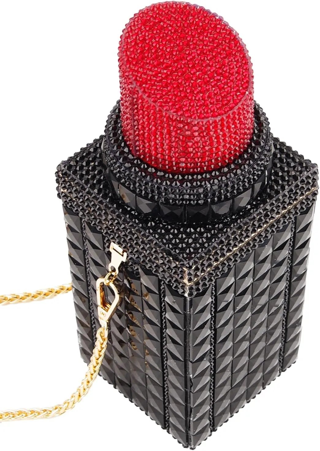 Women Lipstick Shape Inlaid Rhinestone Crystal Glitter Evening Bags Purses Clutch Sparkly Banquet Handbag