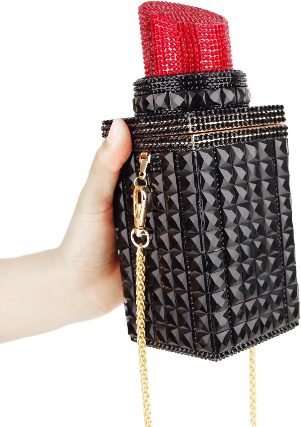 Women Lipstick Shape Inlaid Rhinestone Crystal Glitter Evening Bags Purses Clutch Sparkly Banquet Handbag