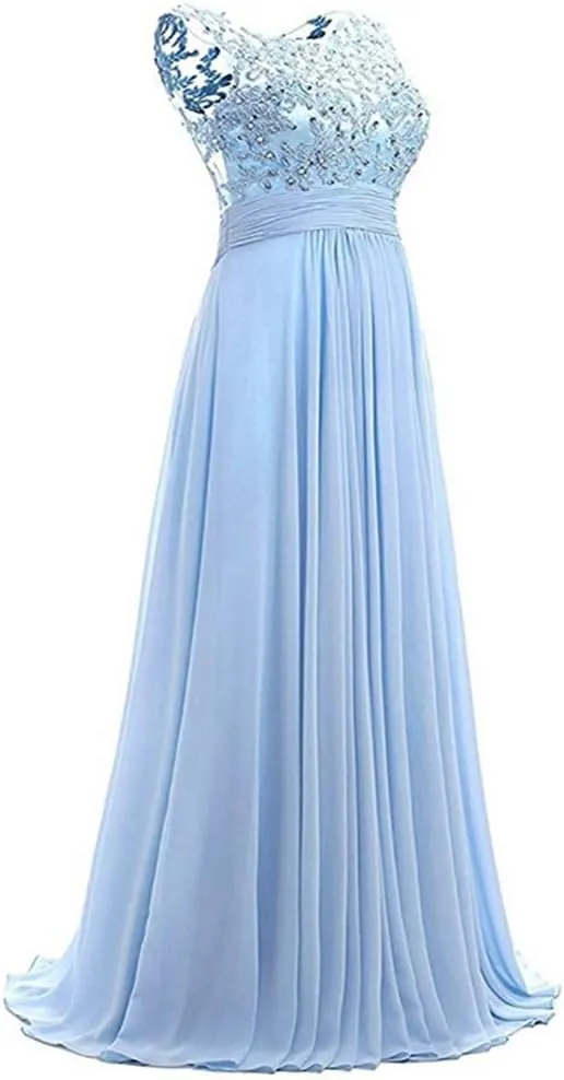 Women Long Beaded Chiffon Bridesmaid Dresses Prom Formal Dress