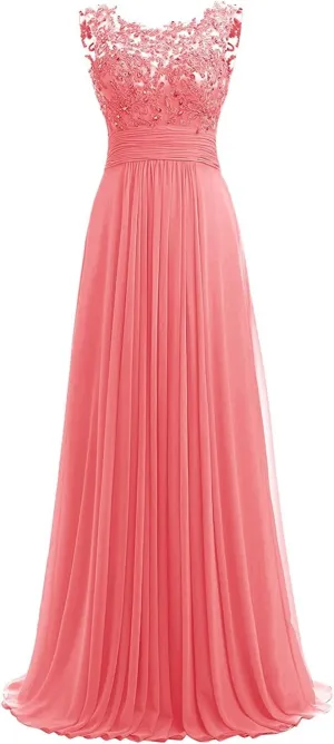 Women Long Beaded Chiffon Bridesmaid Dresses Prom Formal Dress