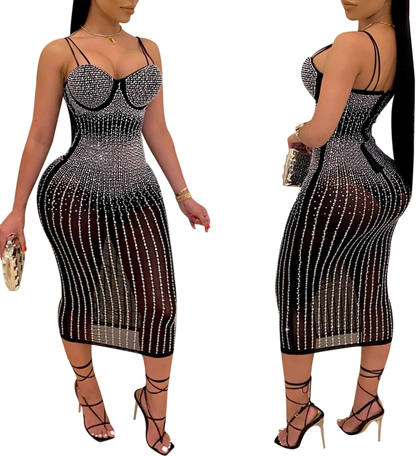 Women Long Sleeve Birthday Dresses Sexy hot Diamond Process Sexy Dress Party Club Night Dress…