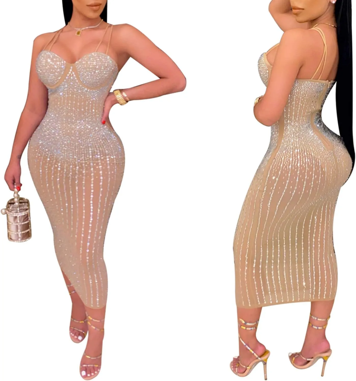 Women Long Sleeve Birthday Dresses Sexy hot Diamond Process Sexy Dress Party Club Night Dress…