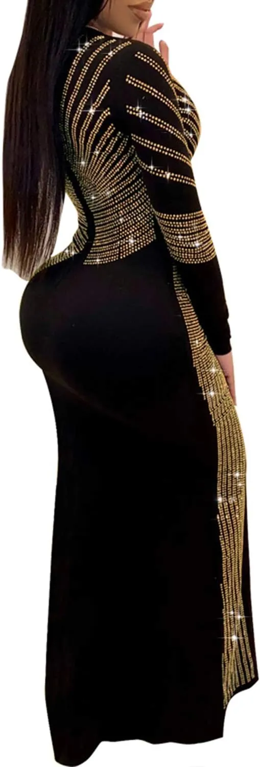 Women Long Sleeve Birthday Dresses Sexy hot Diamond Process Sexy Dress Party Club Night Dress…