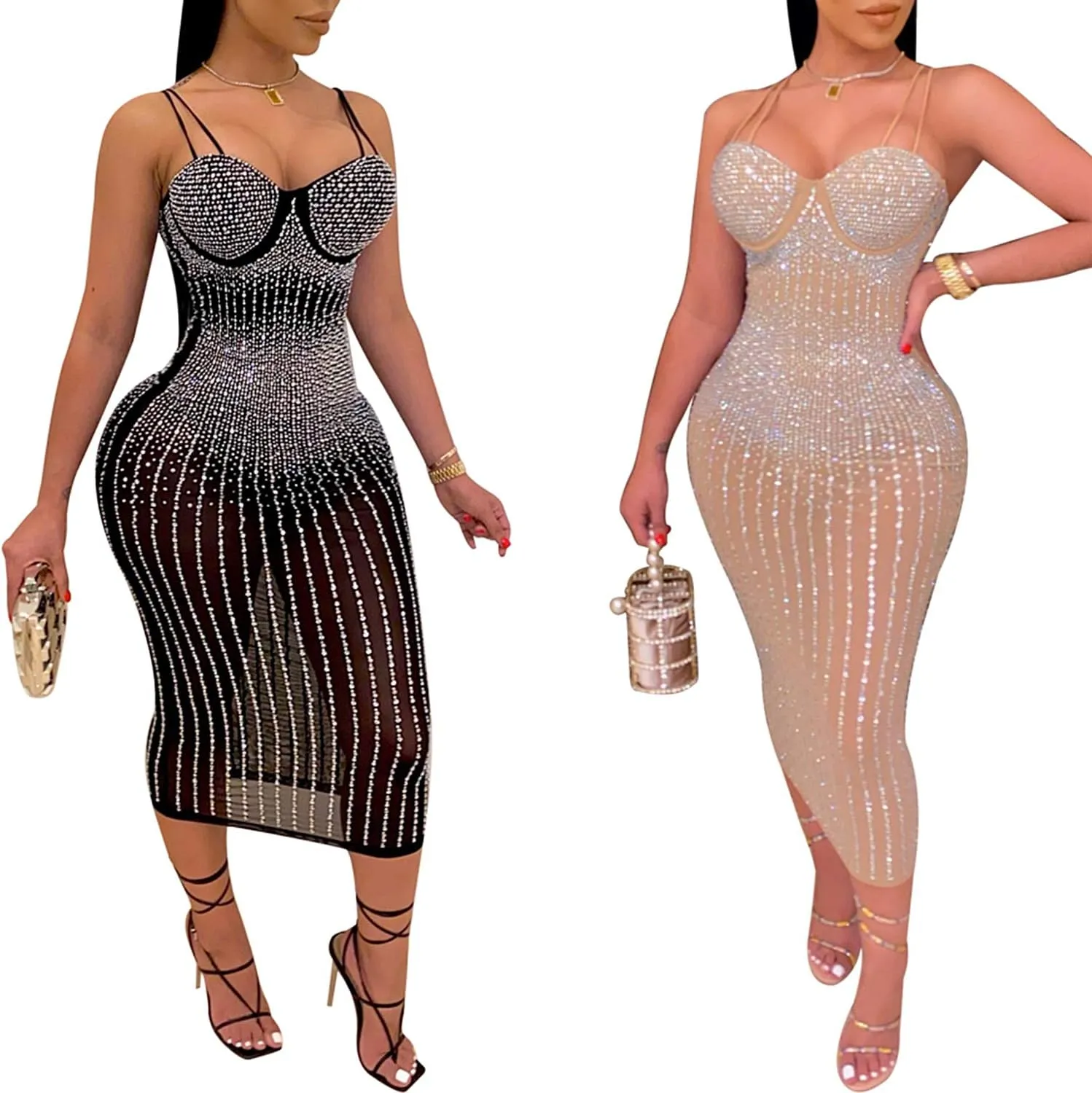 Women Long Sleeve Birthday Dresses Sexy hot Diamond Process Sexy Dress Party Club Night Dress…