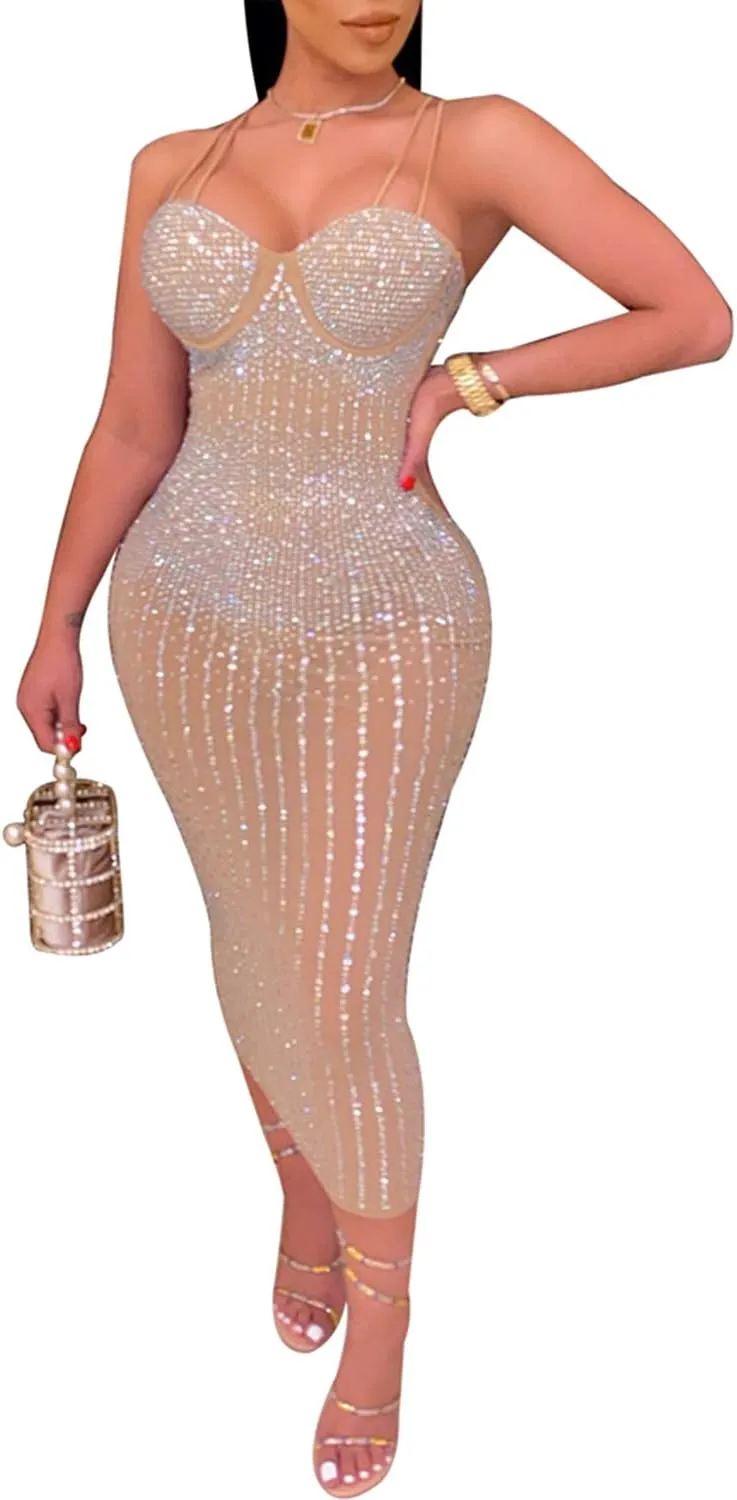Women Long Sleeve Birthday Dresses Sexy hot Diamond Process Sexy Dress Party Club Night Dress…