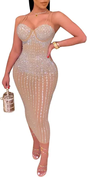 Women Long Sleeve Birthday Dresses Sexy hot Diamond Process Sexy Dress Party Club Night Dress…