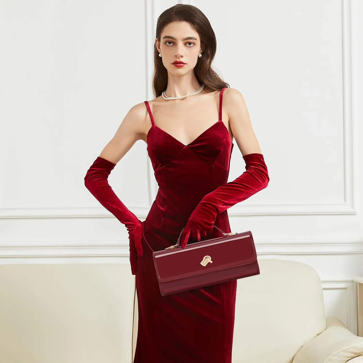 Women Metallic PU Leather Evening Clutch Purse Handbag Crossbody Shoulder Bag Square Box Bag Chic Handbag