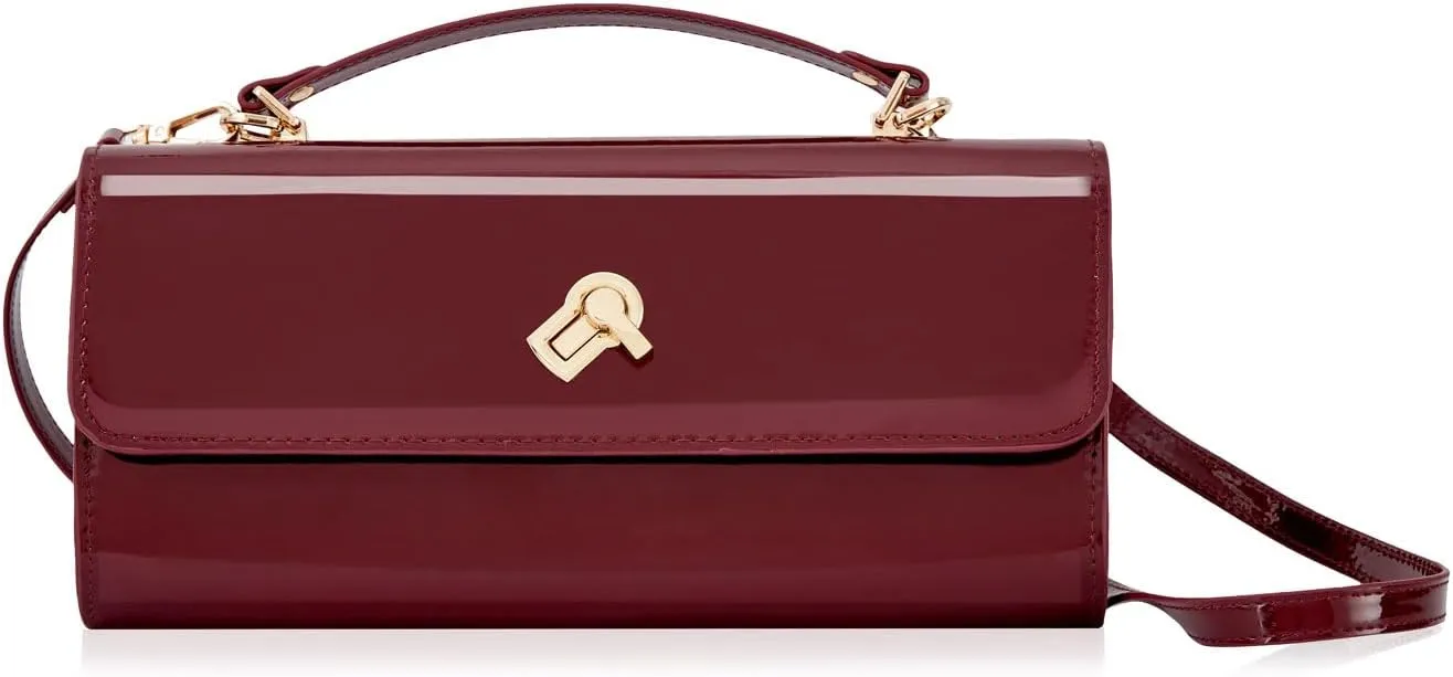 Women Metallic PU Leather Evening Clutch Purse Handbag Crossbody Shoulder Bag Square Box Bag Chic Handbag