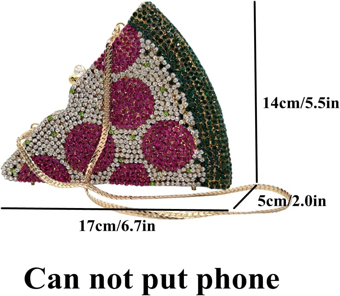 Women Novelty Pizza Shaped Rhinestone Evening Bag Funny Pizza Crystal Clutch Purse Diamonds Handbag for Party Prom