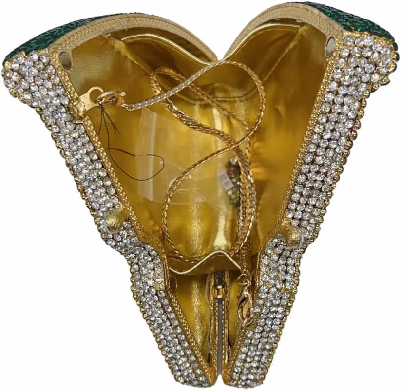 Women Novelty Pizza Shaped Rhinestone Evening Bag Funny Pizza Crystal Clutch Purse Diamonds Handbag for Party Prom