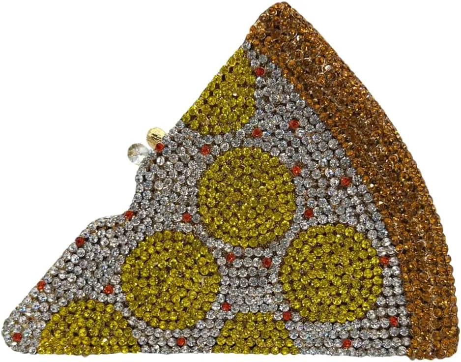 Women Novelty Pizza Shaped Rhinestone Evening Bag Funny Pizza Crystal Clutch Purse Diamonds Handbag for Party Prom