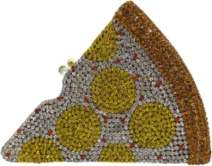 Women Novelty Pizza Shaped Rhinestone Evening Bag Funny Pizza Crystal Clutch Purse Diamonds Handbag for Party Prom