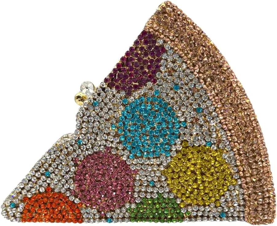 Women Novelty Pizza Shaped Rhinestone Evening Bag Funny Pizza Crystal Clutch Purse Diamonds Handbag for Party Prom