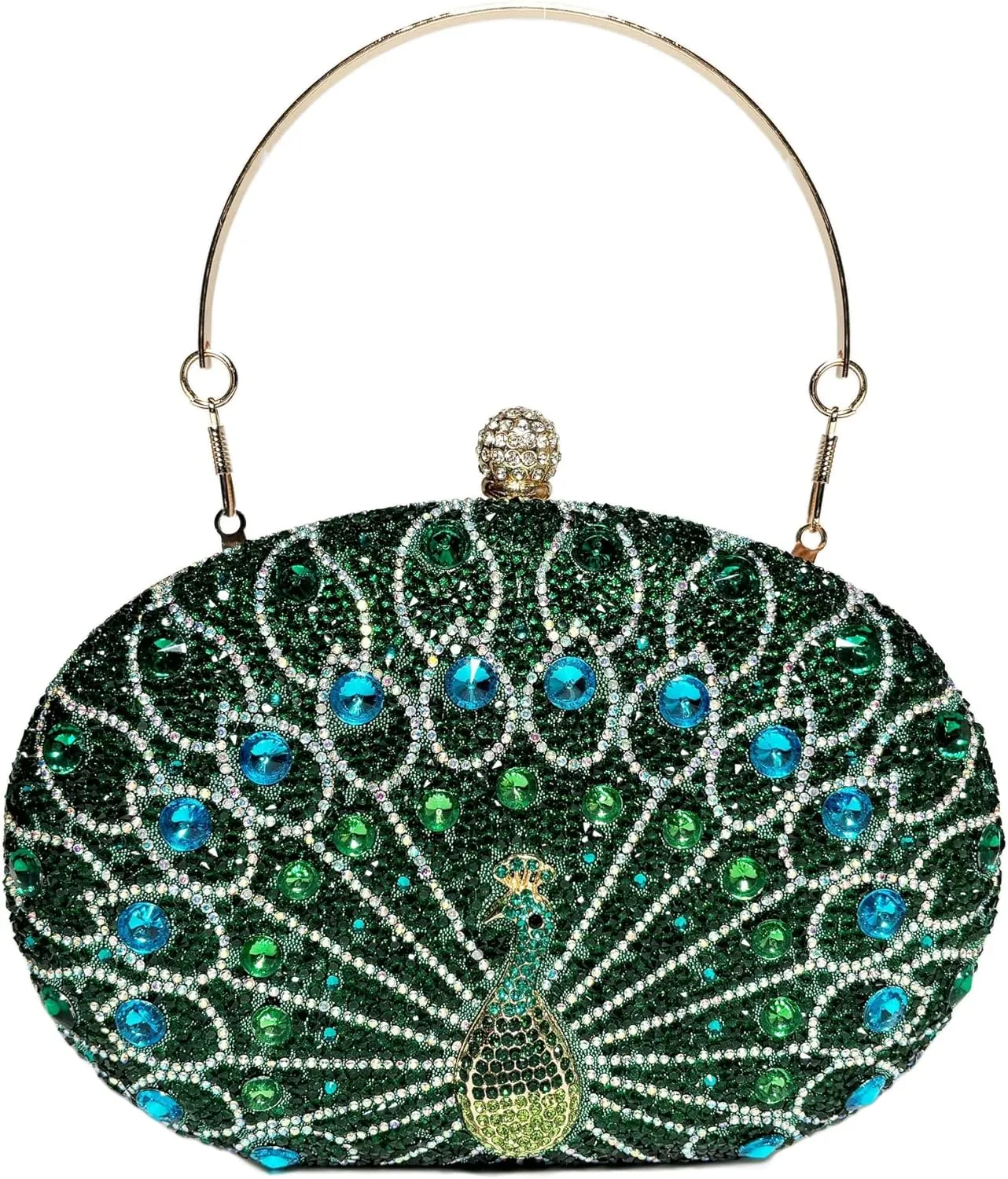 Women Peacock Evening Clutch Purse Sequins Beaded Evening Bag Kiss Lock for Cocktail Wedding Prom Party