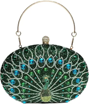 Women Peacock Evening Clutch Purse Sequins Beaded Evening Bag Kiss Lock for Cocktail Wedding Prom Party