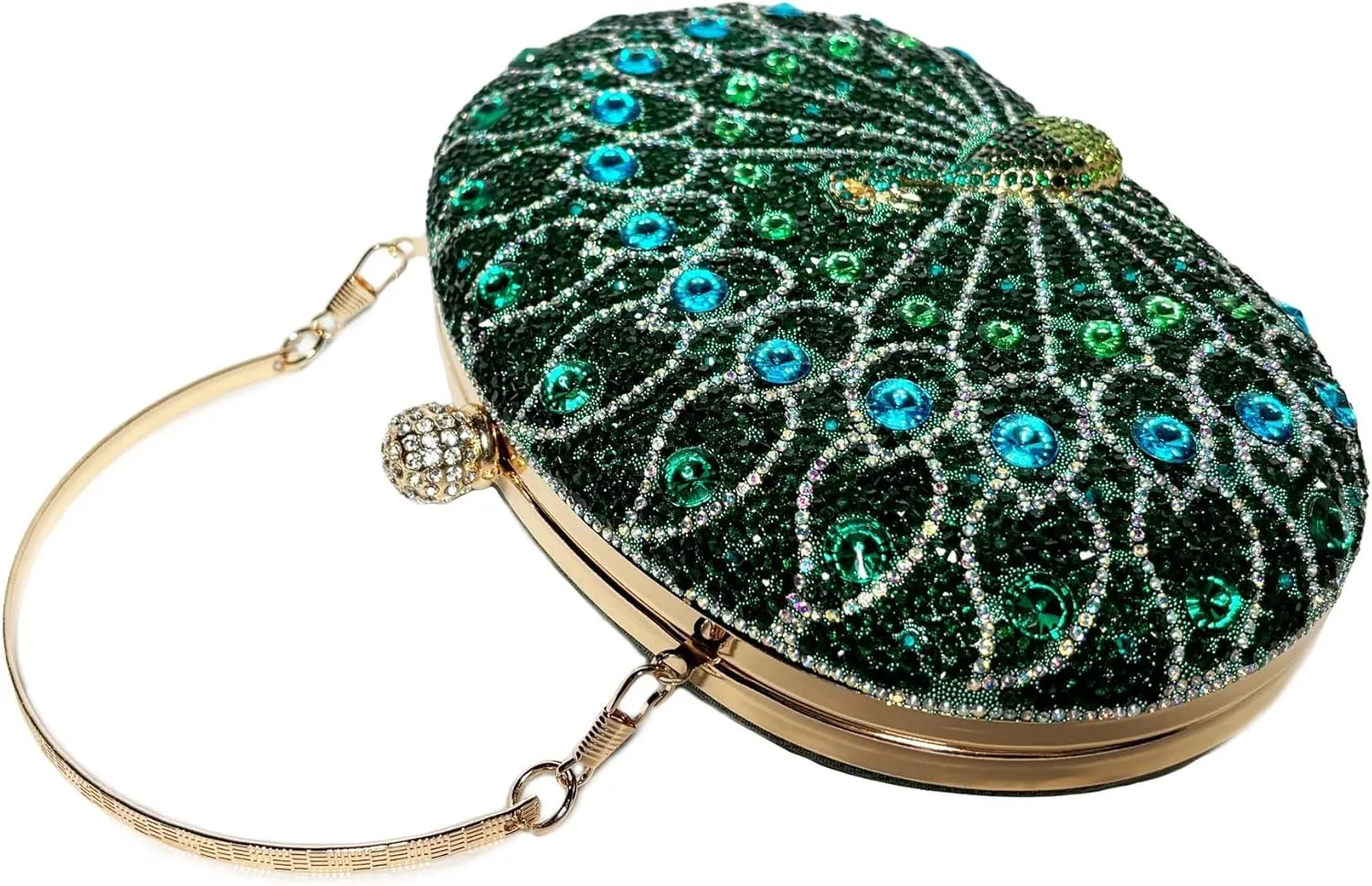 Women Peacock Evening Clutch Purse Sequins Beaded Evening Bag Kiss Lock for Cocktail Wedding Prom Party