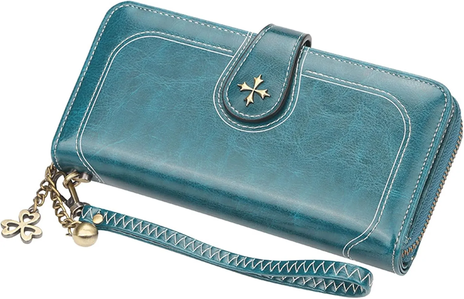 Women PU Leather Wristlet Clutch Wallets Large Capacity Card Holder Vintage Long Wallet, Mysterious Purple