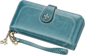 Women PU Leather Wristlet Clutch Wallets Large Capacity Card Holder Vintage Long Wallet, Mysterious Purple