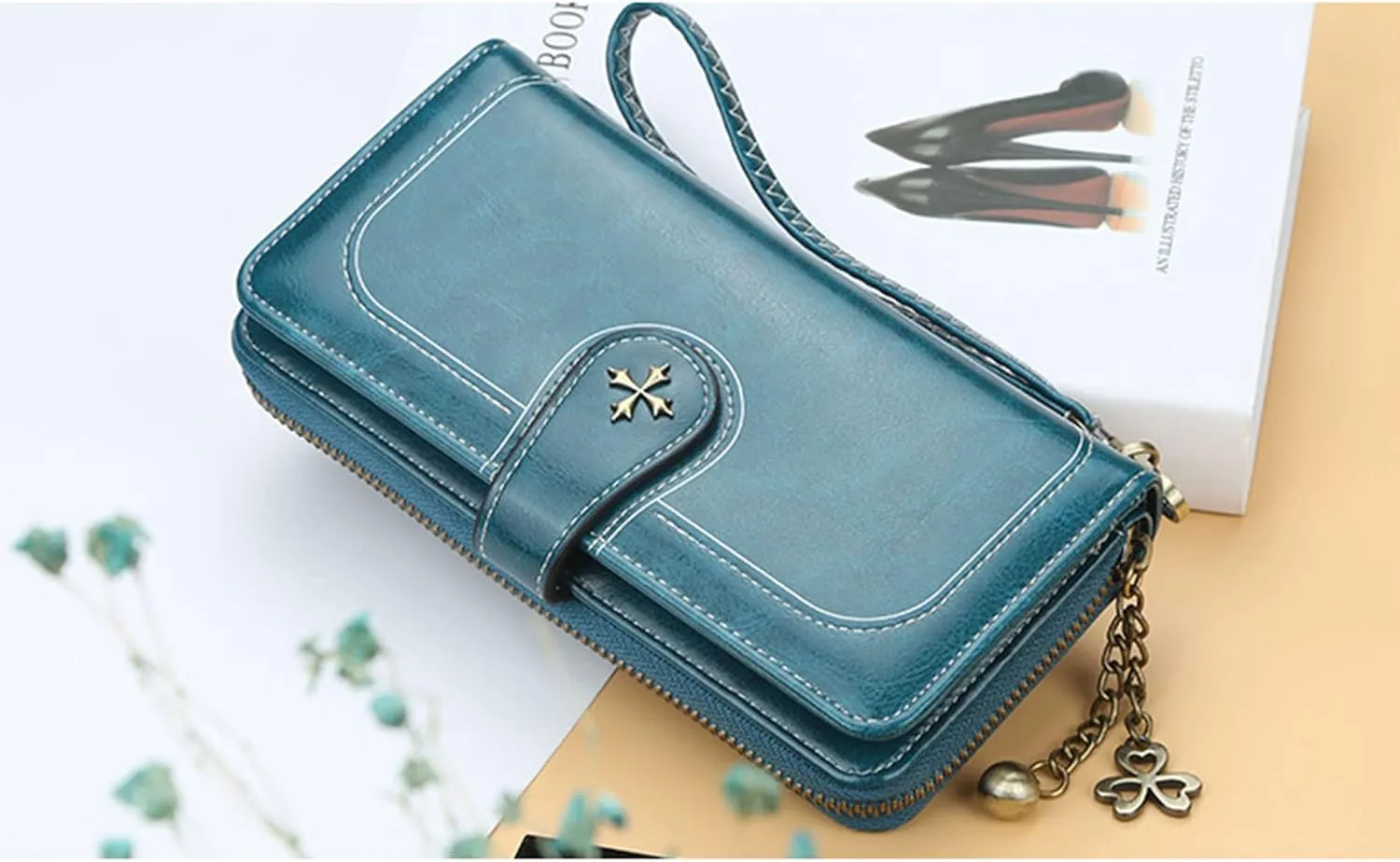 Women PU Leather Wristlet Clutch Wallets Large Capacity Card Holder Vintage Long Wallet, Mysterious Purple