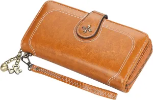Women PU Leather Wristlet Clutch Wallets Large Capacity Card Holder Vintage Long Wallet, Mysterious Purple