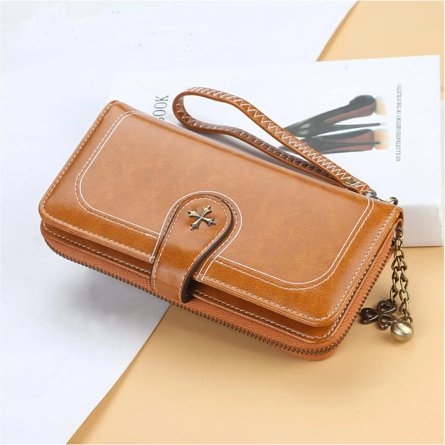 Women PU Leather Wristlet Clutch Wallets Large Capacity Card Holder Vintage Long Wallet, Mysterious Purple