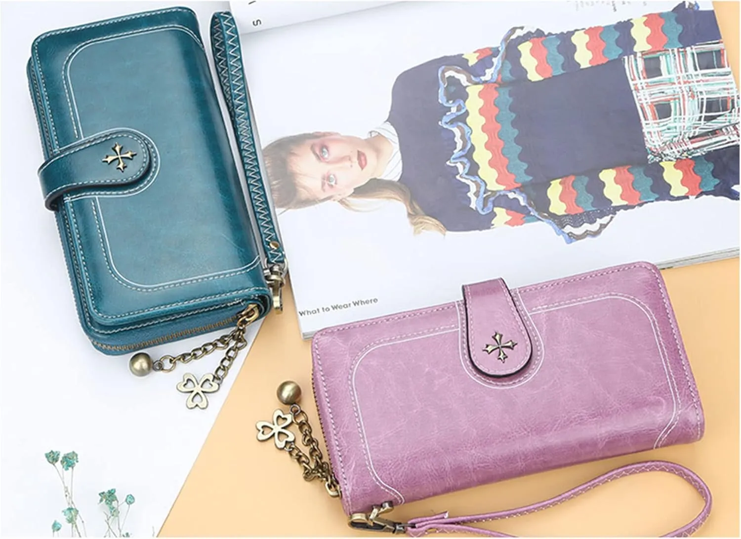 Women PU Leather Wristlet Clutch Wallets Large Capacity Card Holder Vintage Long Wallet, Mysterious Purple
