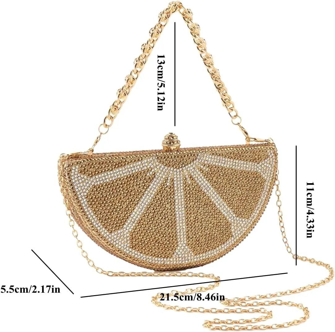 Women Rhinestone Clutch Purse Watermelon Shape Handbag Cute Fruit Crossbody Bag Crystal Wedding Party Purse