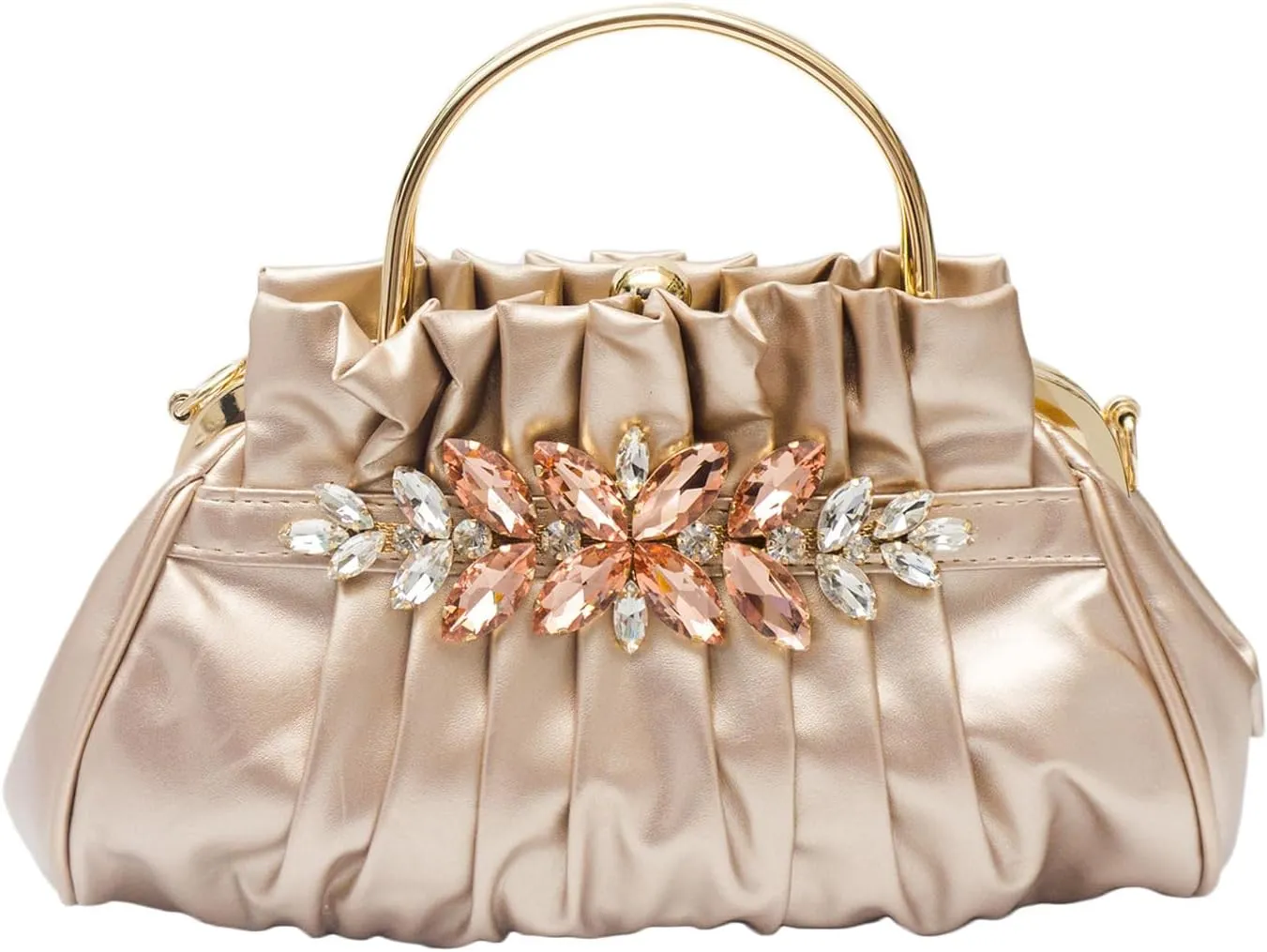 Women Rhinestone Evening Bag Pleated Clutch Bag Bridal Wedding Purse Glitter Crystal Shoulder Bag PU Leather Handbag