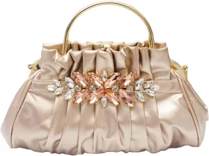 Women Rhinestone Evening Bag Pleated Clutch Bag Bridal Wedding Purse Glitter Crystal Shoulder Bag PU Leather Handbag