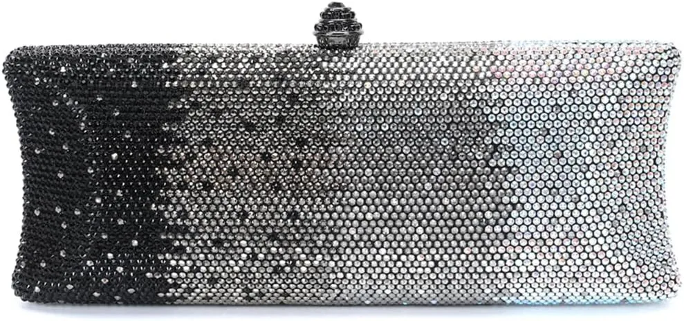 Women Rhinestone Gradient Evening Handbag Sparkling Long Clutch Glitter Diamond Party Cocktail Crossbody Purse