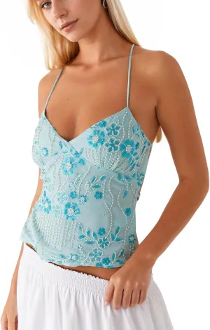Women Sequin Cami Top Rhinestone Sparkle Sleeveless V Neck Camisole Open Back Summer Crop Top Party Clubwear
