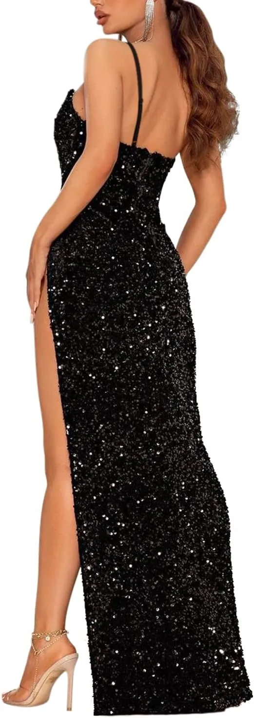 Women Sleeveless Off Shoulder Split Evening Cocktail Long Dress