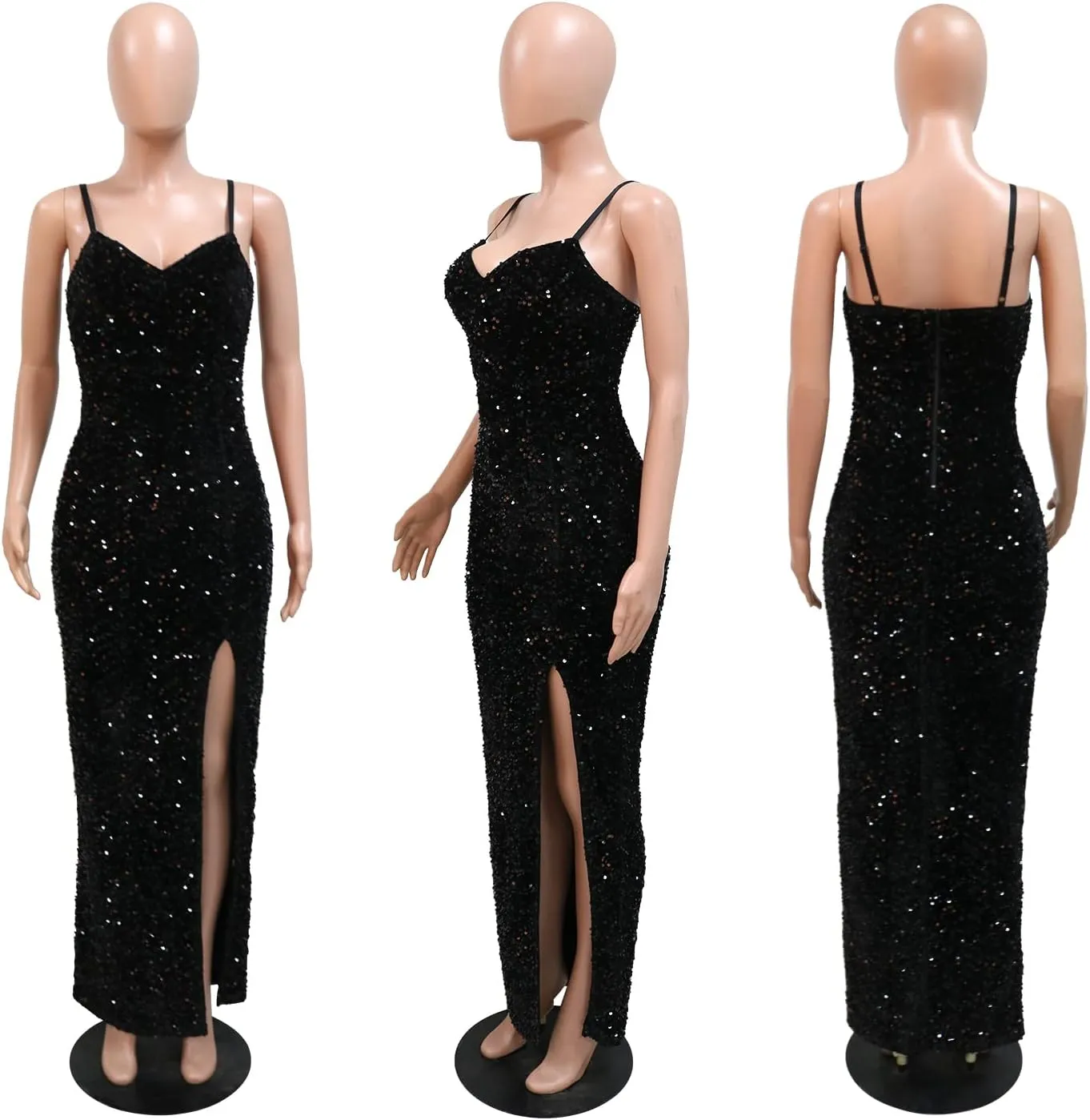 Women Sleeveless Off Shoulder Split Evening Cocktail Long Dress